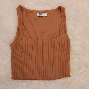 Tiger mist brown and black pinstripe corset top